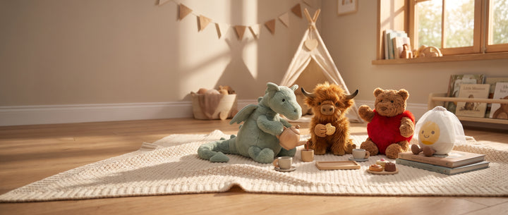 Knuffels van Milo & Moon bij een theekransje in de kinderkamer