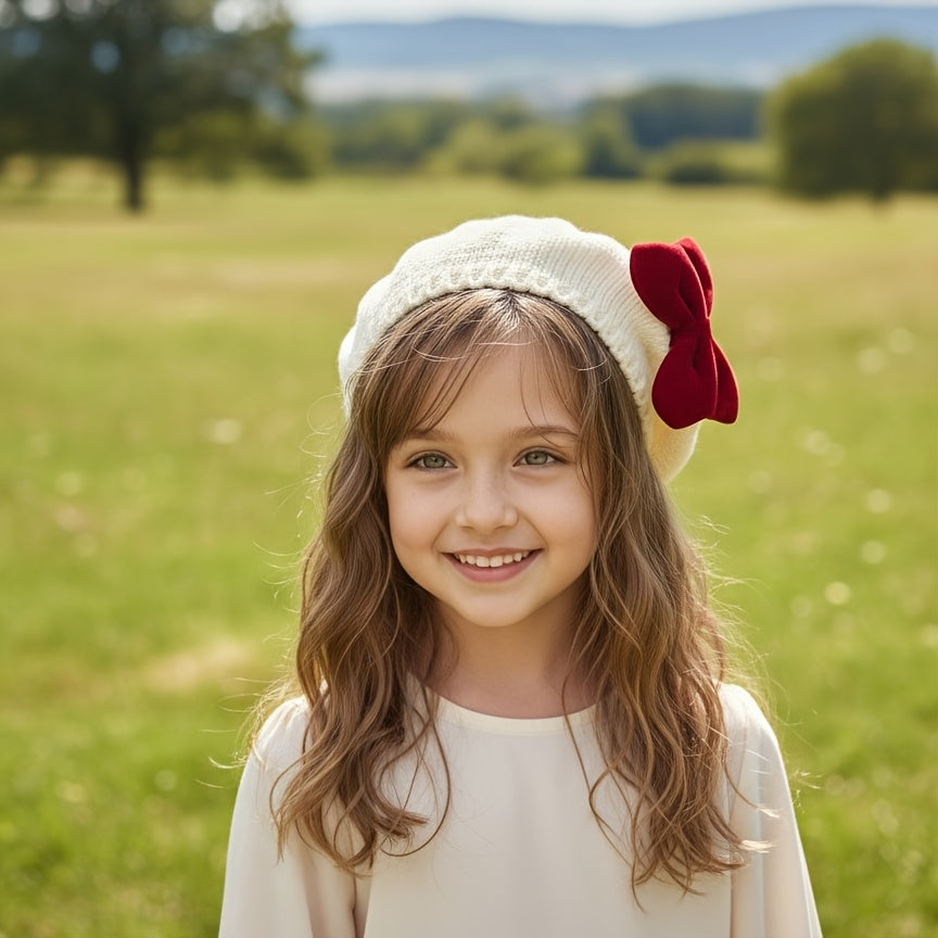 RibbonCozy™ – Meisjes Wintermuts met Strik – Zachte Gebreide Beanie