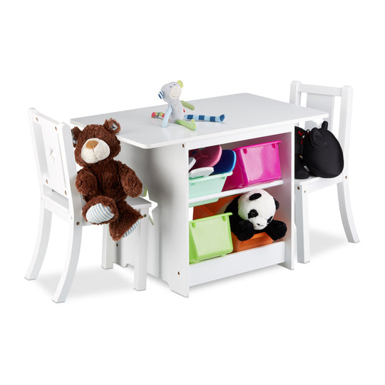 StarSpace™ Montessori Kinder Speeltafel Set – Houten Tafel met 2 Stoelen & Opbergvakken (2 jaar+)