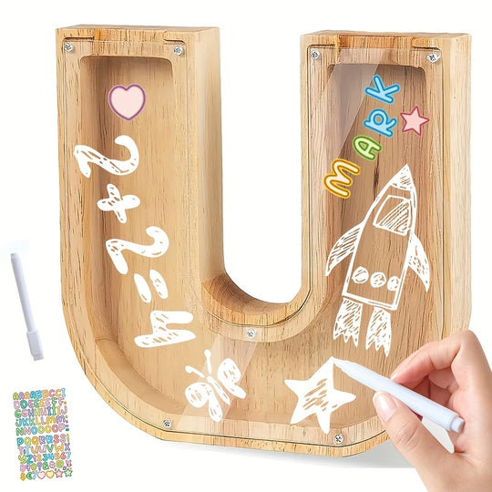 AlphaBank™ – Houten Spaarpot met Alfabet – Kleurrijk & Duurzaam