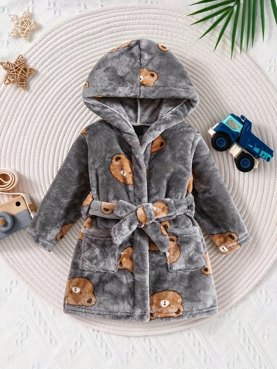 BearHugRobe™ – Jongens Hooded Badjas – Zachte Winterjas met Schattig Beertje