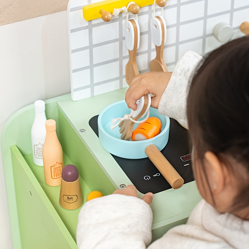 Houten Speelkeuken Milo & Moon® Chef’s Corner – Grote Kinderkeuken met Accessoires – Groen – Vanaf 3 Jaar – Realistisch Kookspel