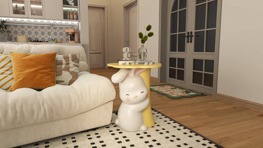 BunnyHaven™ – Groot Konijn Bijzetdecor – Konijn Sculptuur met Dienblad