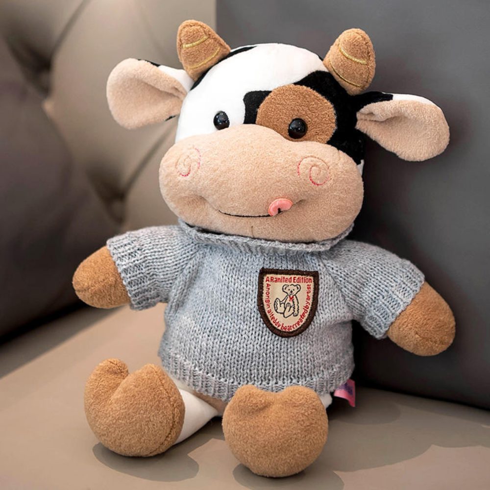 CowCuddle – Schattige Koe Knuffel met Trui & Tasje