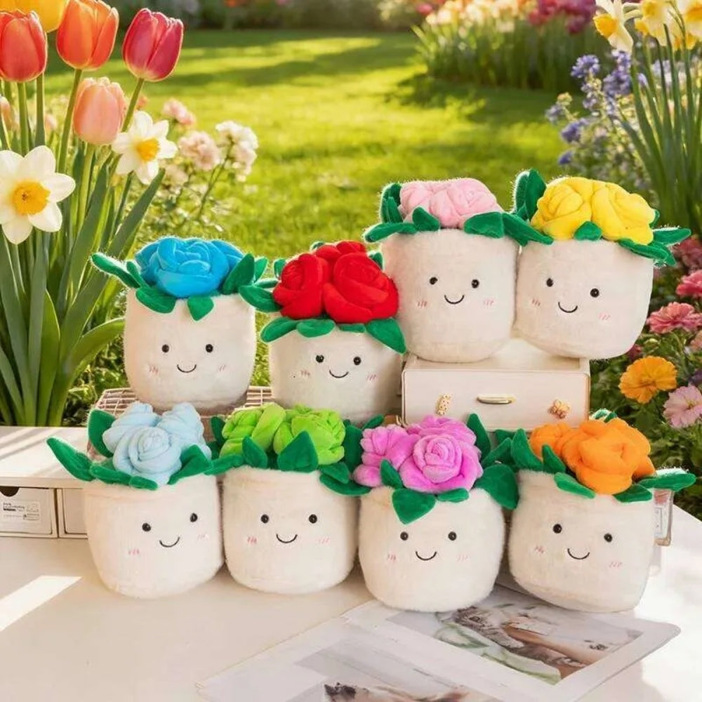 RoseBuddy – Pluche Roos in Glimlachende Bloempot