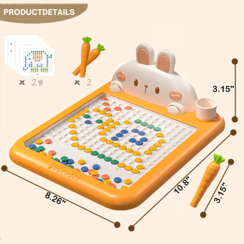 MagniBunny™ – Montessori Magnetisch Dot Art Tekenbord – Creatief Speelgoed met Wortelpen