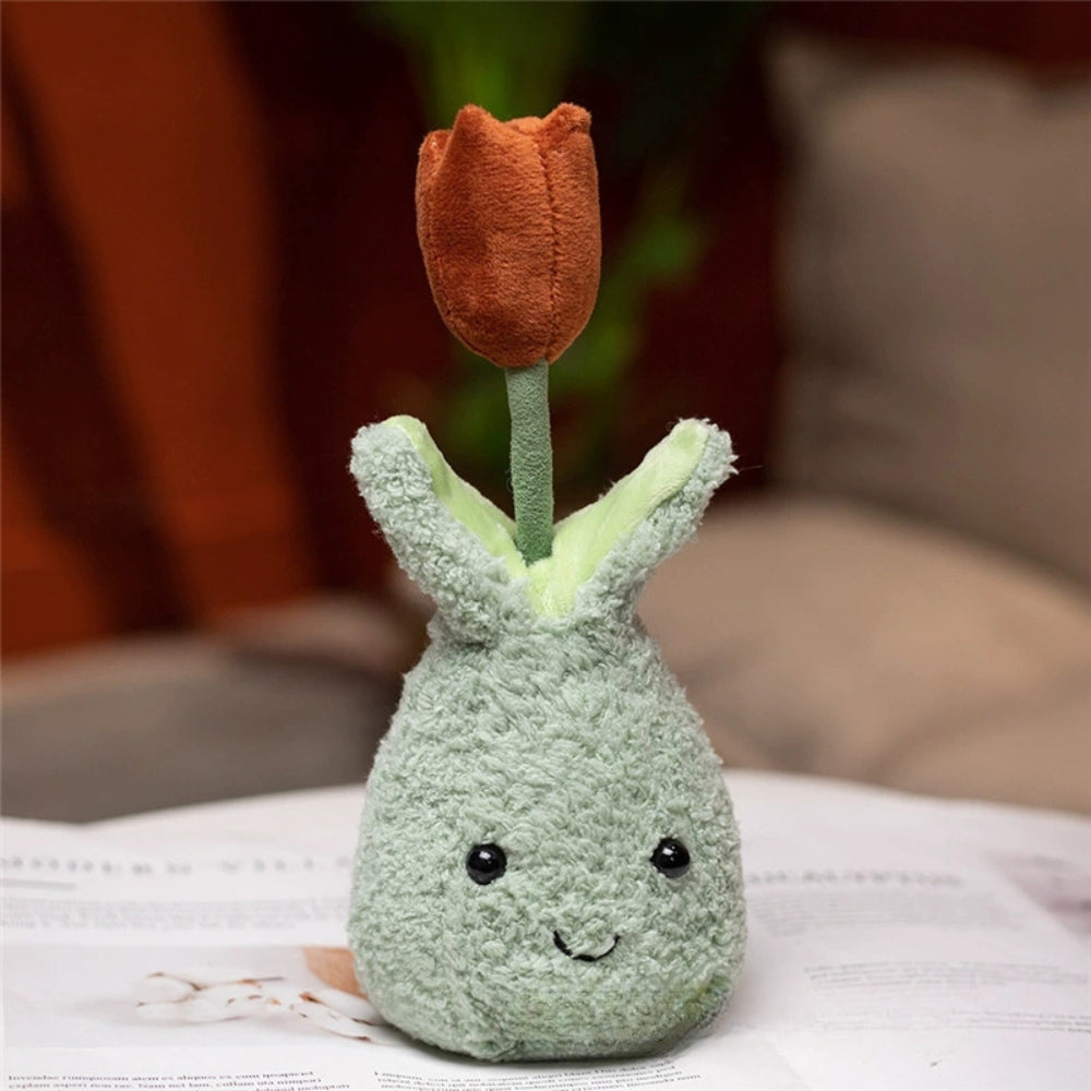 TulipBuddy – Pluche Tulp in Glimlachende Vaas