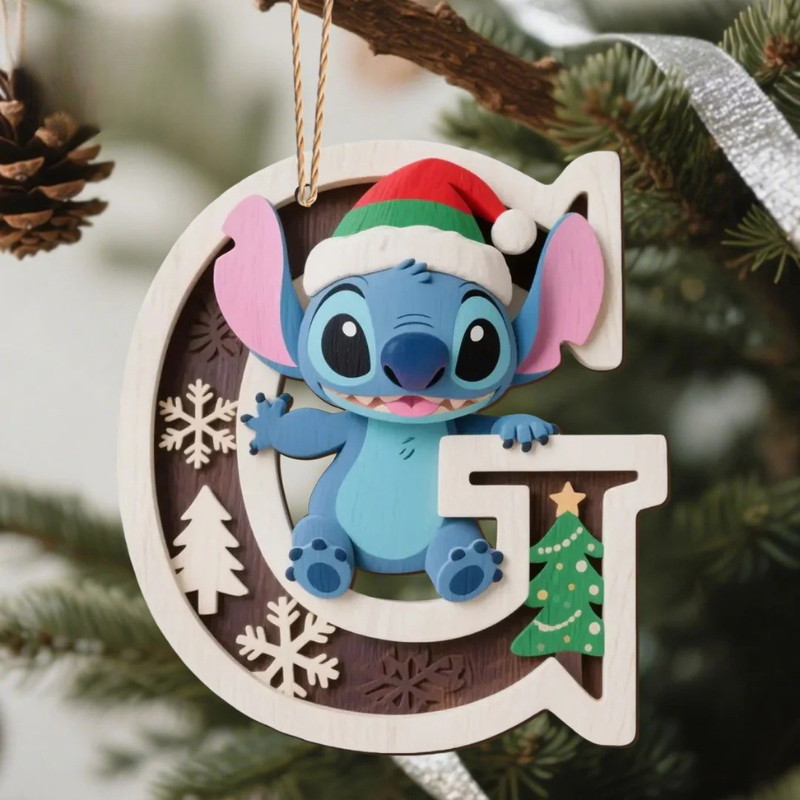 Houten Stich Ornament™ – 26 Letters & Steek Decoratie met Sneeuwvlokontwerp