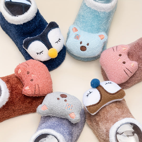 SnugFoot™ – Antislip Sokken voor Meisjes – Zachte & Schattige Dierendesigns (0–5 Jaar)