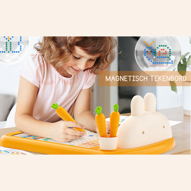 MagniBunny™ – Montessori Magnetisch Dot Art Tekenbord – Creatief Speelgoed met Wortelpen