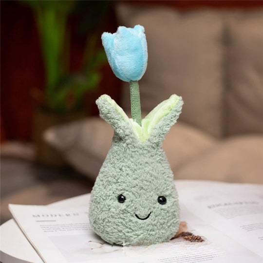 TulipBuddy – Pluche Tulp in Glimlachende Vaas