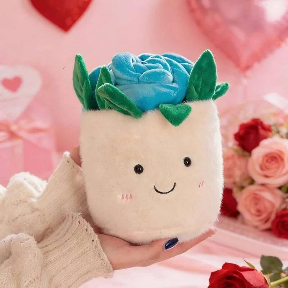 RoseBuddy – Pluche Roos in Glimlachende Bloempot