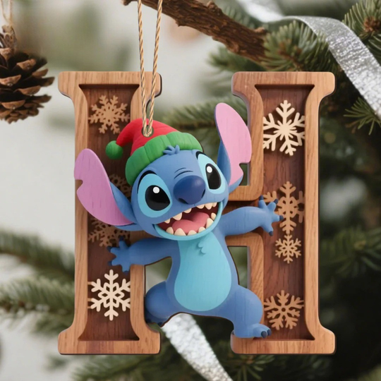 Houten Stich Ornament™ – 26 Letters & Steek Decoratie met Sneeuwvlokontwerp