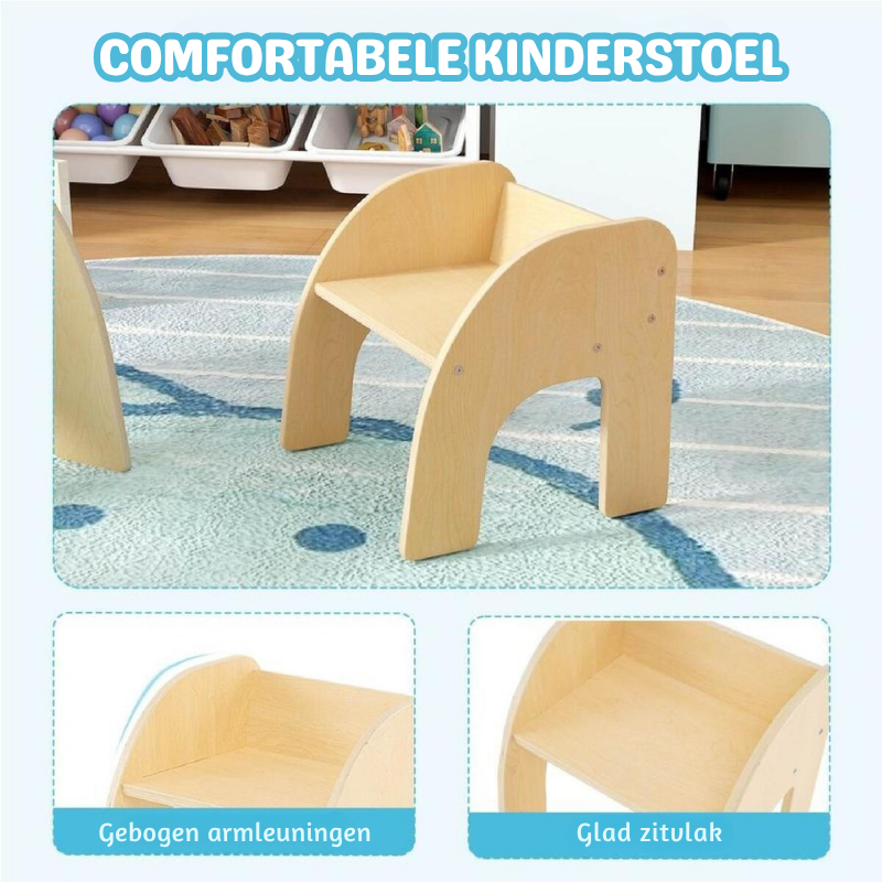MiniCurve™ Montessori Houten Kinder Tafelset – Compacte Speeltafel met Stoel (3 jaar+)