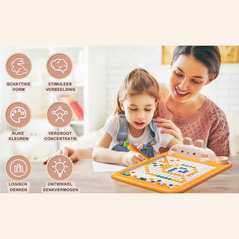 MagniBunny™ – Montessori Magnetisch Dot Art Tekenbord – Creatief Speelgoed met Wortelpen