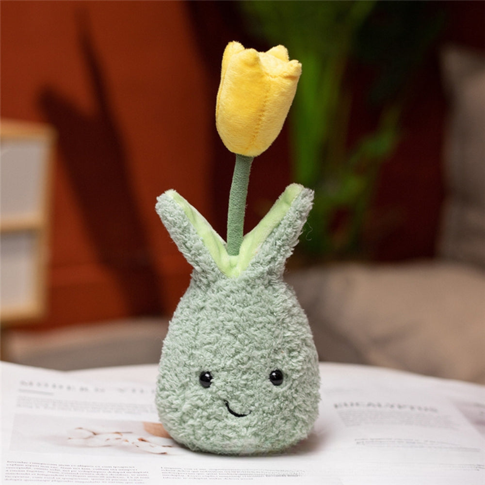 TulipBuddy – Pluche Tulp in Glimlachende Vaas