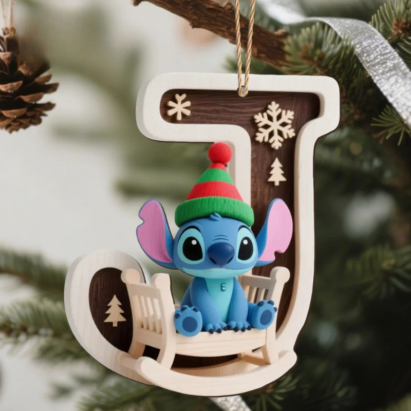 Houten Stich Ornament™ – 26 Letters & Steek Decoratie met Sneeuwvlokontwerp