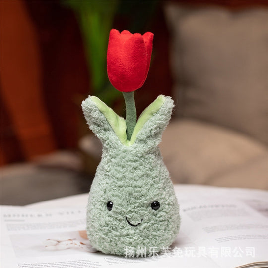 TulipBuddy – Pluche Tulp in Glimlachende Vaas