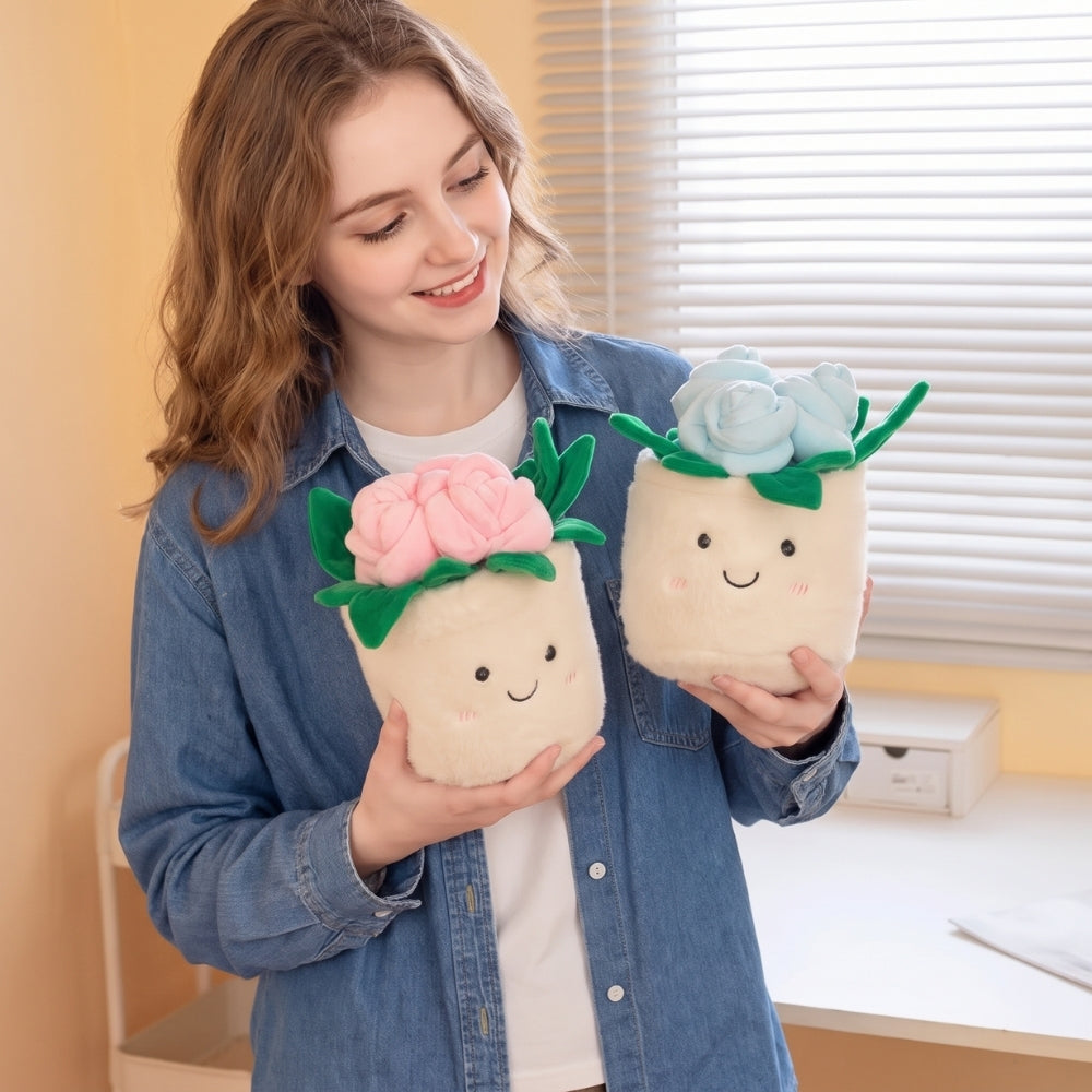 RoseBuddy – Pluche Roos in Glimlachende Bloempot