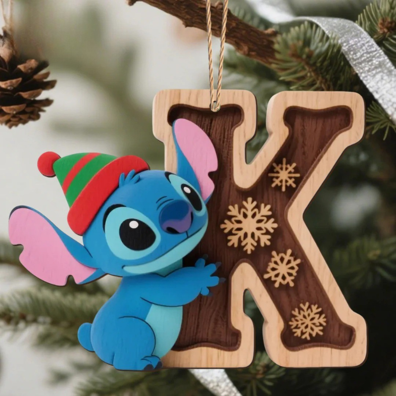 Houten Stich Ornament™ – 26 Letters & Steek Decoratie met Sneeuwvlokontwerp