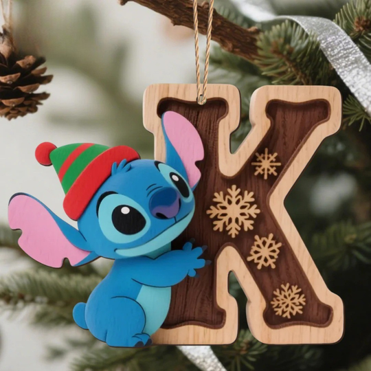 Houten Stich Ornament™ – 26 Letters & Steek Decoratie met Sneeuwvlokontwerp