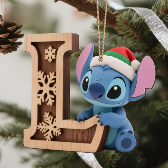 Houten Stich Ornament™ – 26 Letters & Steek Decoratie met Sneeuwvlokontwerp