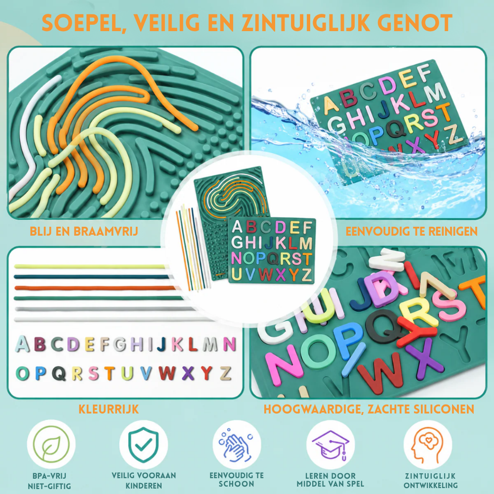 Letterpret – Sensorisch Siliconen Activiteitenbord met Letters