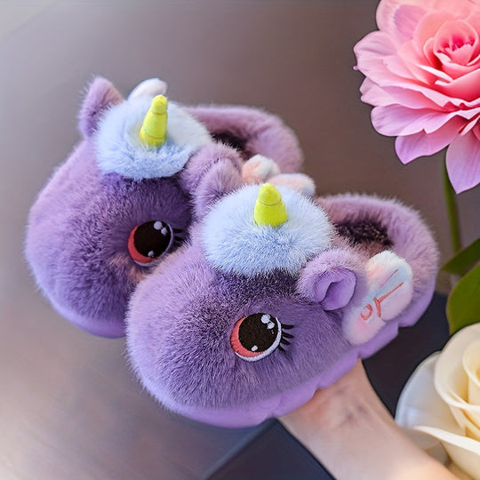 UniCozy™ – Meisjes Eenhoorn Winterhuispantoffels met Pluche