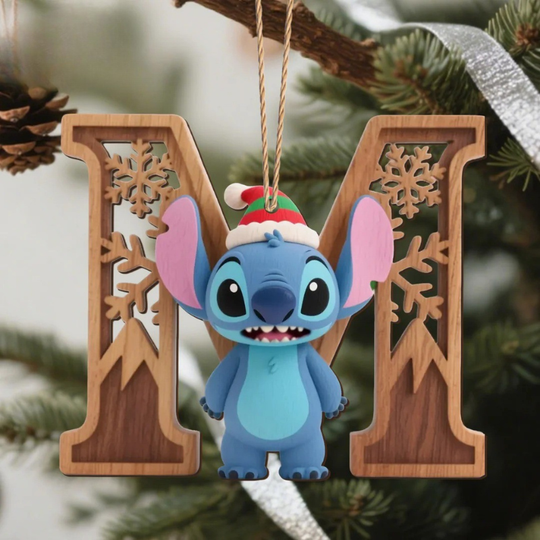 Houten Stich Ornament™ – 26 Letters & Steek Decoratie met Sneeuwvlokontwerp