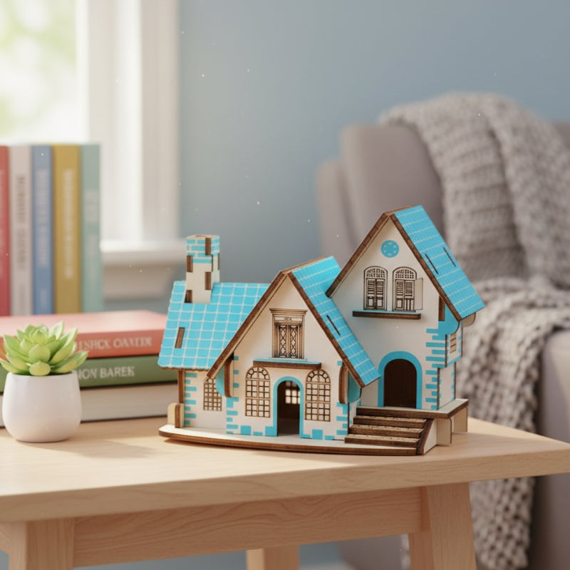 BlueDreamHouse – 3D Houten Bouwpuzzel Huis