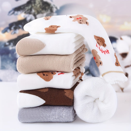 BearCharm™ – 5-Pack Meisjes Wintersokken Set – Warme Dikke Sokken