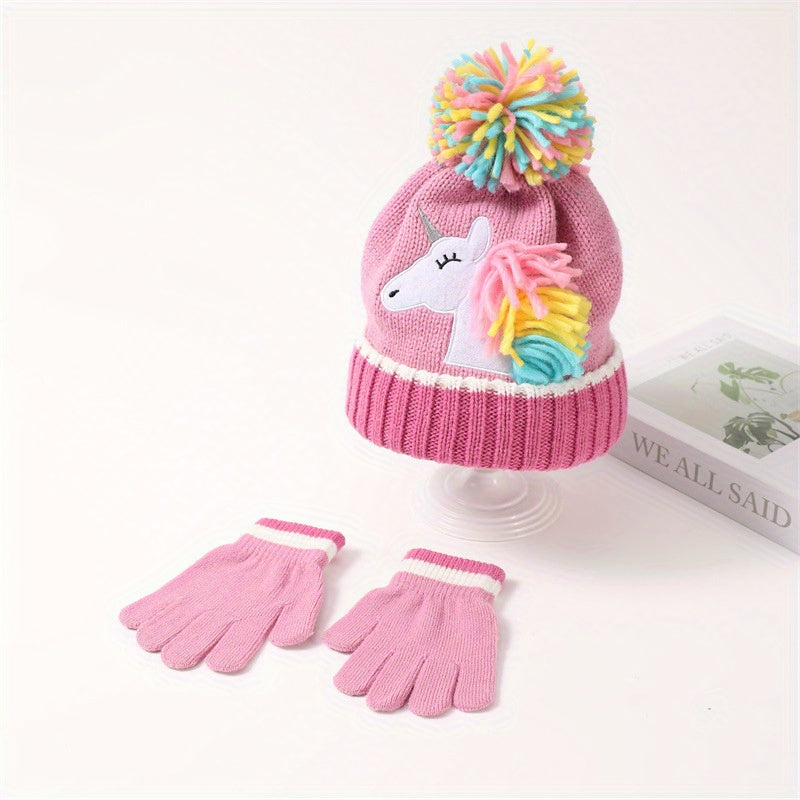 CozyUnicorn™ – Meisjes Gebreide Muts & Handschoenen Set – Winter Warm
