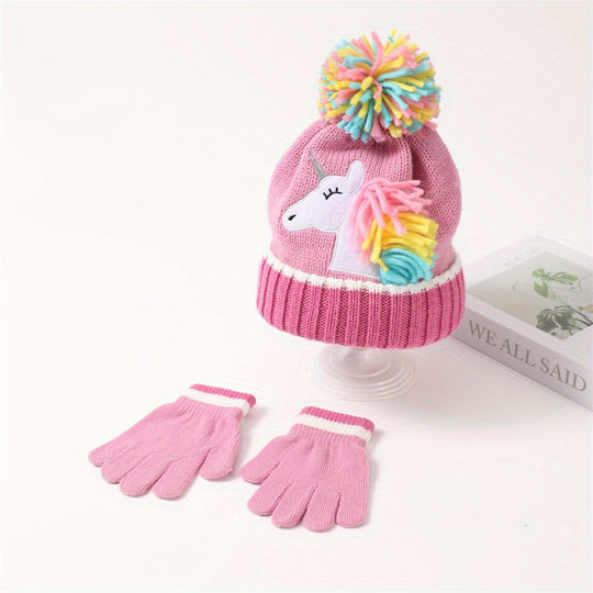 CozyUnicorn™ – Meisjes Gebreide Muts & Handschoenen Set – Winter Warm