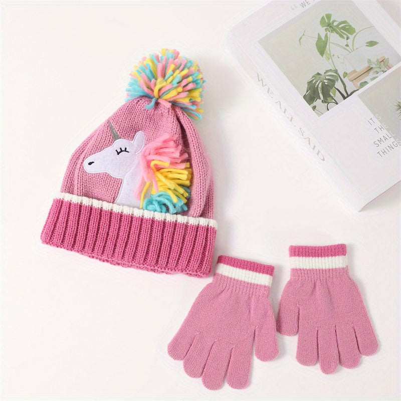 CozyUnicorn™ – Meisjes Gebreide Muts & Handschoenen Set – Winter Warm