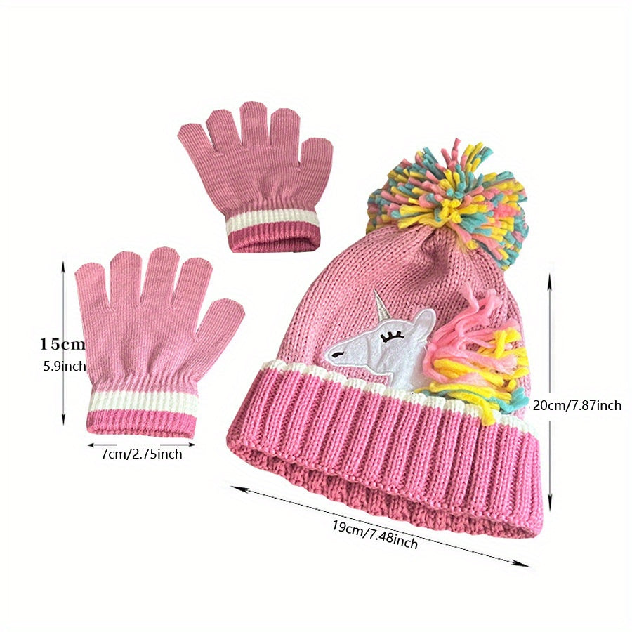 CozyUnicorn™ – Meisjes Gebreide Muts & Handschoenen Set – Winter Warm