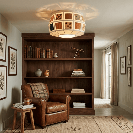 Patchwork plafondlamp warm licht kinderkamer
