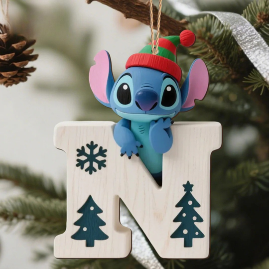 Houten Stich Ornament™ – 26 Letters & Steek Decoratie met Sneeuwvlokontwerp