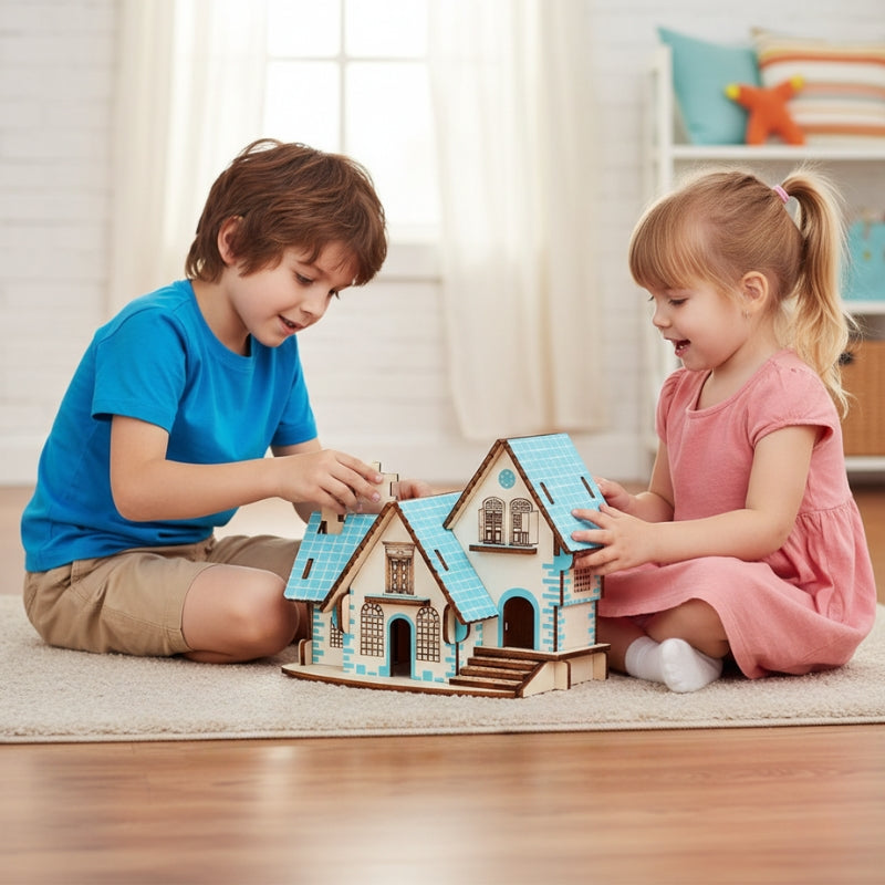 BlueDreamHouse – 3D Houten Bouwpuzzel Huis