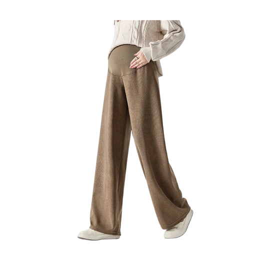 Zwangerschapsbroek Katoen met Buikband – Comfortabele Ribstof – Positiebroek met Wijde Pijpen (M-3XL)