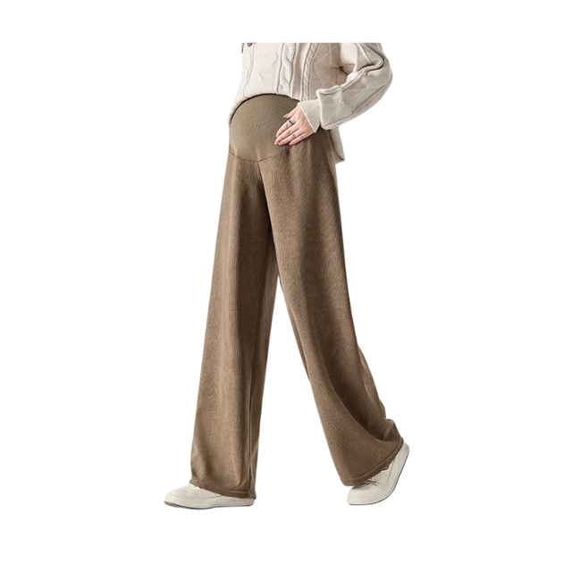 Cotton Maternity Trousers with Belly Band – Cosy Ribbed Wide-Leg Pants (M–3XL)