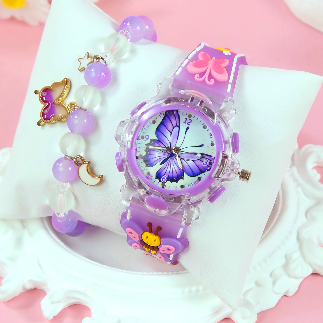 LumiFly™ – Meisjes Vlinder Quartz Horloge Set – LED Gloeiend Silicone Horloge met Armband
