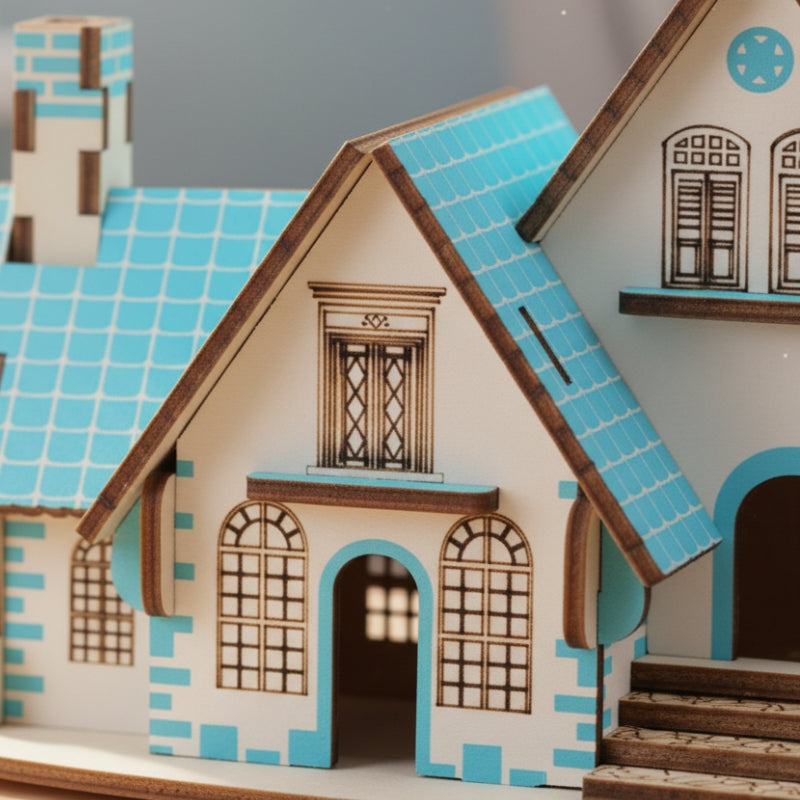 BlueDreamHouse – 3D Houten Bouwpuzzel Huis