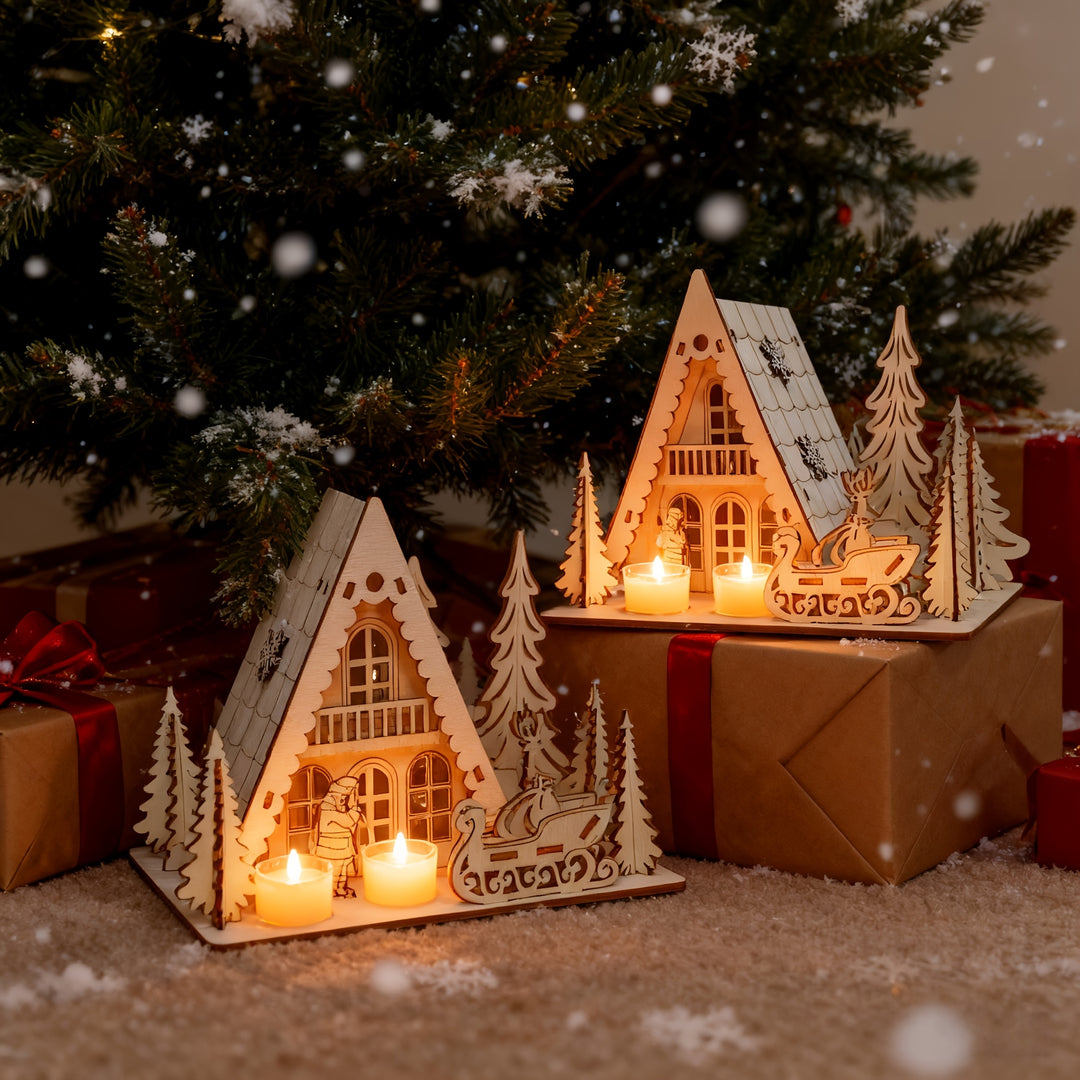 FestivaScene™ – 2D & 3D Houten Kersthuis Tafeldecor