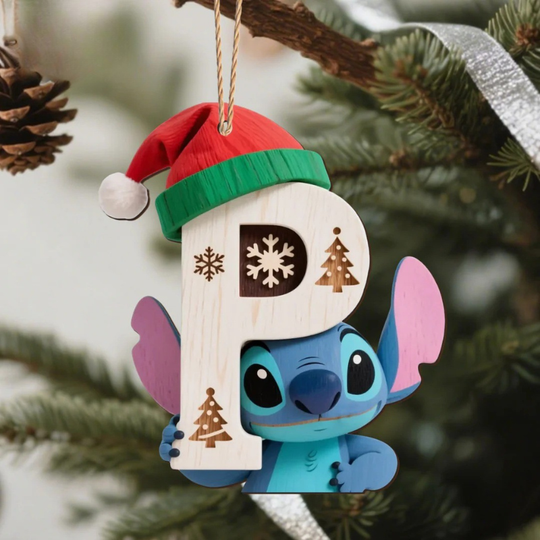 Houten Stich Ornament™ – 26 Letters & Steek Decoratie met Sneeuwvlokontwerp