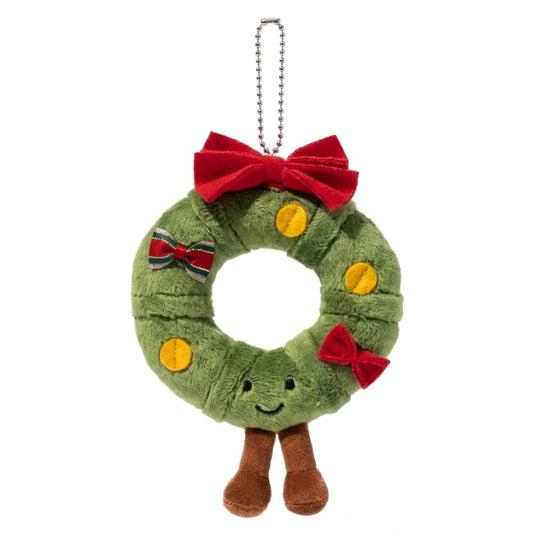 WreathBuddy – Peluche Colgante de Corona de Navidad con Lazo Rojo