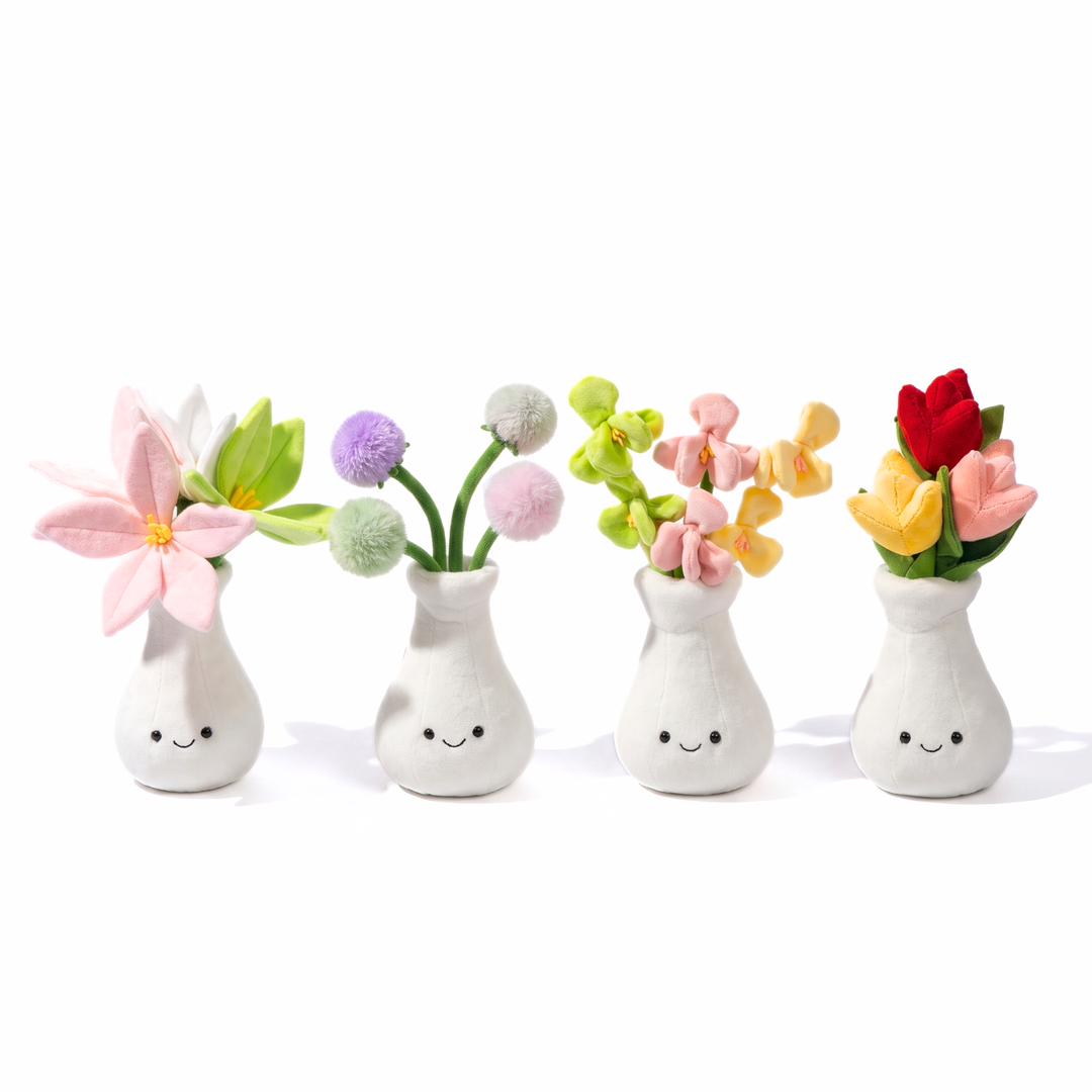 FlowerBuddy – Pluche Bloemen in Glimlachende Vaas