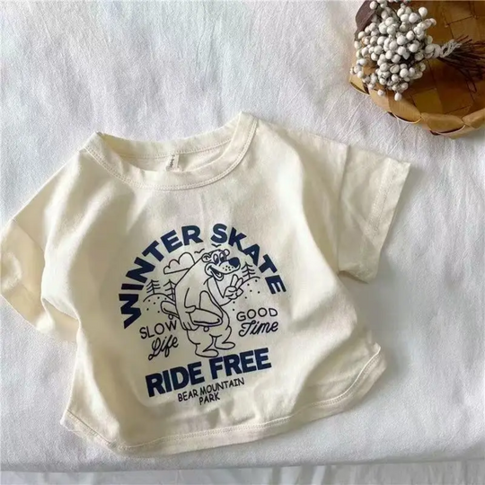 Beertje oversized kinder T-shirt winter skate print - Milo & Moon