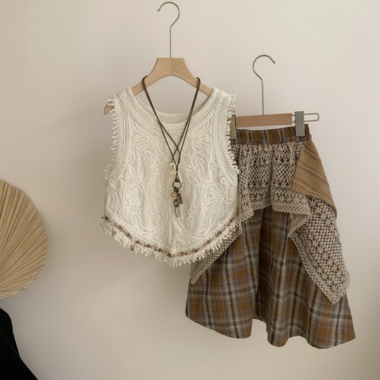 Madelief gehaakte top met geruite rok - Milo & Moon
