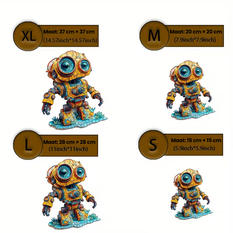 RoboEyes™ – Houten Puzzel met Grote-Ogen Robot