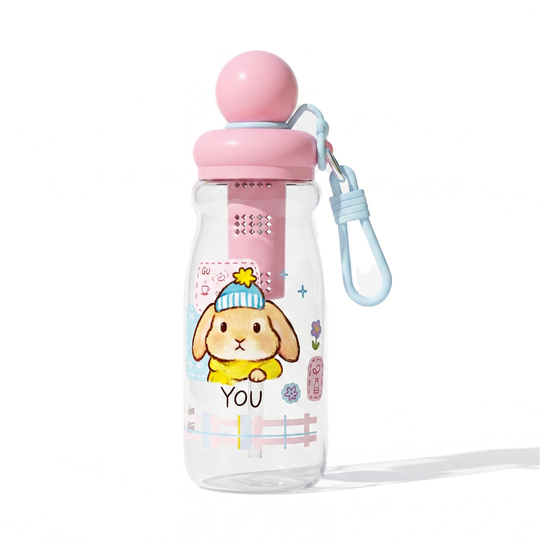 CuteFlow – Cartoon Drinkfles met Filter & Draaglus (750 ml)